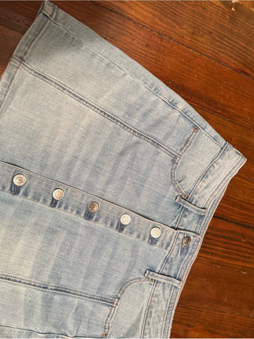 American Eagle Outfitters Light Blue High-Rise Denim Skirt with Button Front